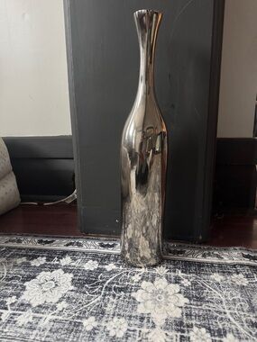 Tall Sleek Silver Decorative Floor Vase